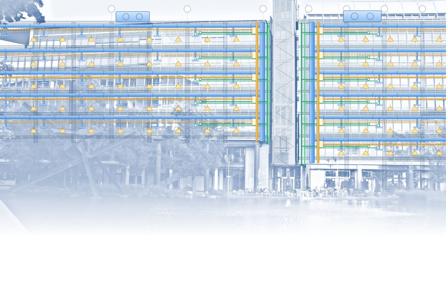 A coordinated model: structure, ducts, pipes, cable tray and luminaires