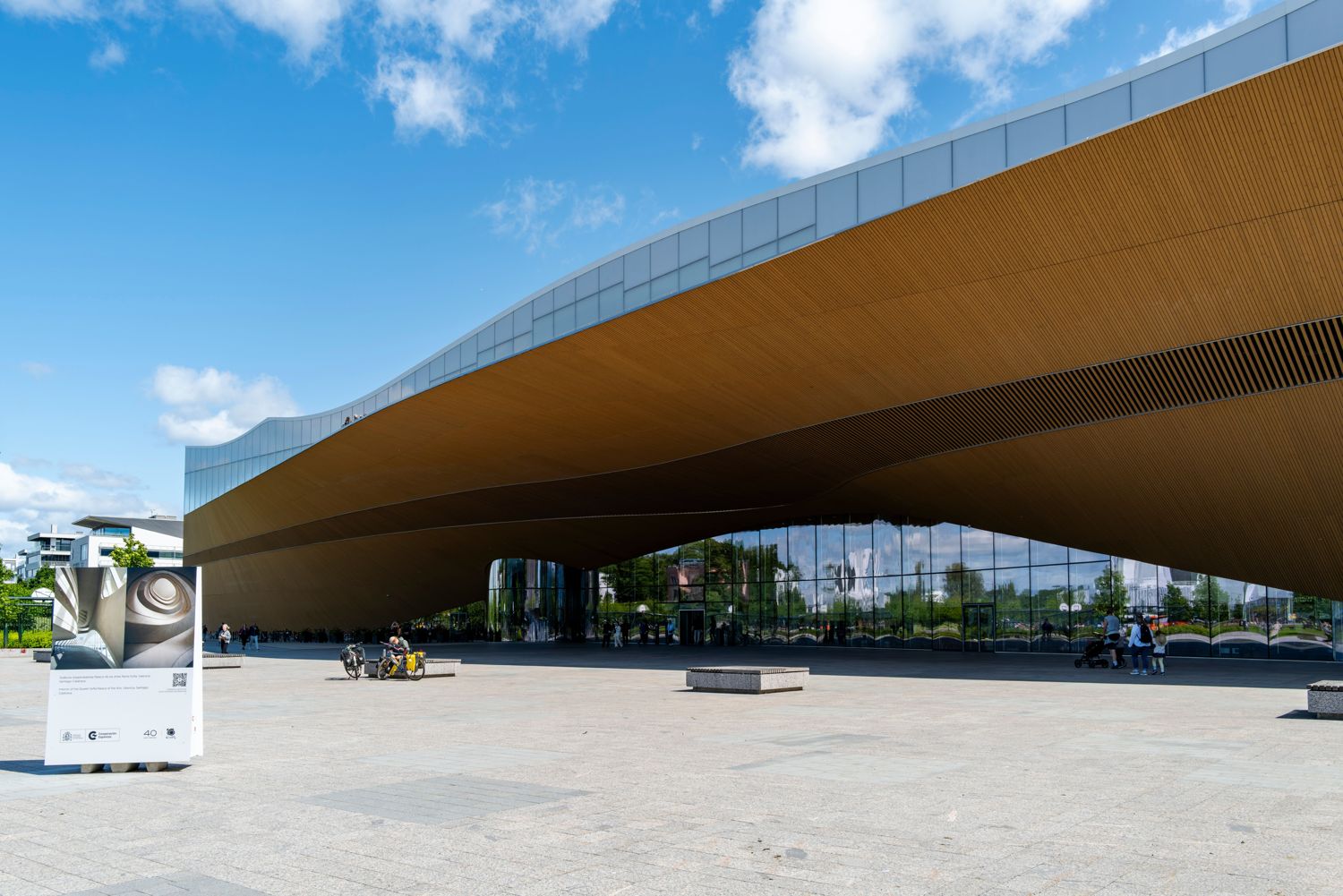 The timber-clad canopy of the Oodi central library in Helsinki