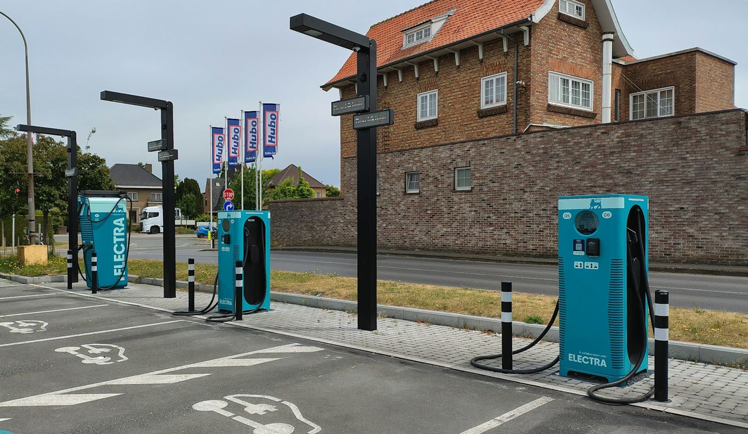Electric vehicle chargers in a car park